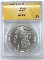 1889 VAM6 Morgan Silver Dollar AU55 ANACS