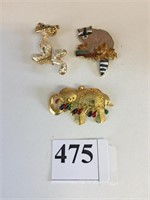 PINS RACCOON CAT AND ELEPHANT
