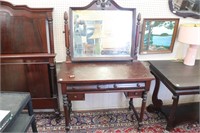 ANTIQUE 2 DRAWER VANITY WITH SWING MIRROR