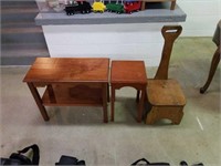 Lot of 3 wood table and chair. Tables 20in high