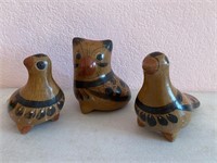 Three Vintage Mexican Pottery Birds 5" Tallest