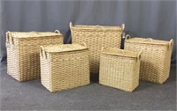 5 Handmade Wicker nesting baskets with lids,