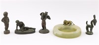 4 Bronze Sculptures and Stone Dish