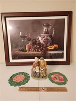 Vintage Food Wall Art, Couple Reading Figurine &