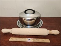 Stainless Steel Cake Pan w/ Locking Lid & Wood