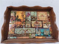 VTG Stained Glass Style Wood Tray