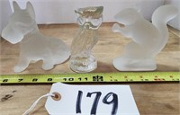 Satin Glass Scotty Dog & Squirrel, Clear Owl Figur