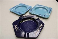 3 Vintage Metal Ashtrays Molson`s & Bixel`s