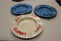 3 Vintage Metal Ashtrays, Labatt`s & Bixel`s