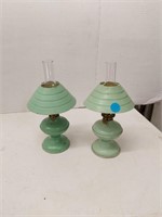 2 vintage metal oil lamps 9x3in