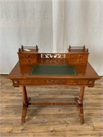 Vintage Writing Desk w/Inlay Green Leather