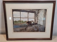 Cat in Window Water Color Signed M Anne West