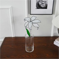 AITONGXIAO White Lily Stained Glass Flower,Faux Gl