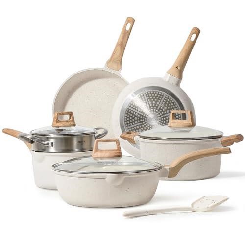 CAROTE Pots and Pans Set Nonstick, White Granite I