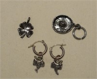 Two Sterling Charms/Pendant & Sterling Earrings
