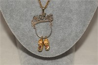 Goldtone Chain,"Mother" Pendant & Birthstone Shoes