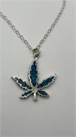 Sterling Chain/Pendant w/Turquoise Marijuana Leaf