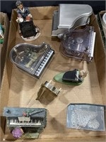 Flat of music box pianos & figurines