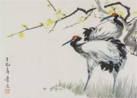 LU JIN Chinese Watercolor Cranes on Paper Roll