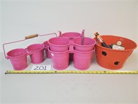 Pink & Orange Metal Hanging Planters w/ Seeds