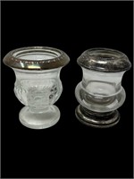 Sterling silver and glass toothpick holders