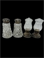 Sterling silver and glass salt and pepper shakers