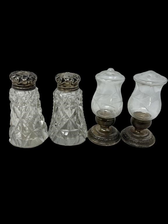 Sterling silver and glass salt and pepper shakers