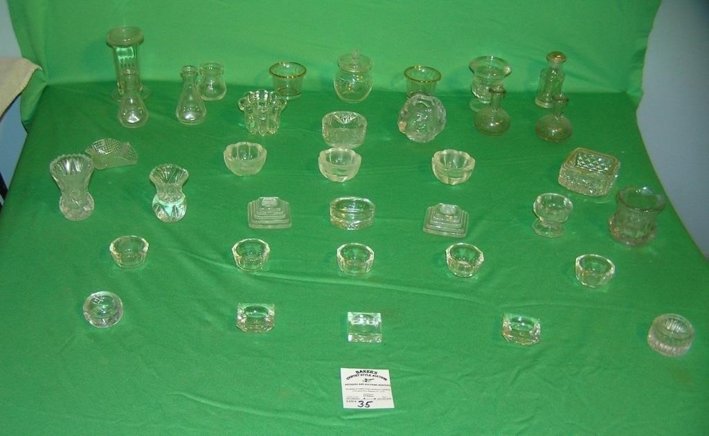 Crystal and glass open salts, tooth pick holders a