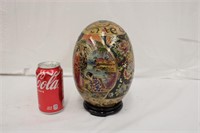 9.5" Vintage Porcelain Handpainted Egg w/ Base