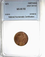 1873 Farthing NNC MS-66 RB GREAT BRITAIN