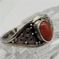 STERLING SILVER CORAL RING SZ 8.25