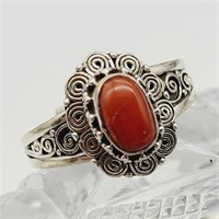 CORAL SET IN STERLING SILVER RING SZ 8.25