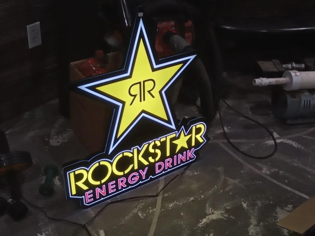 lighted Rock Star Energy drink sign