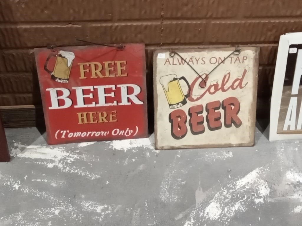 2 tin beer signs