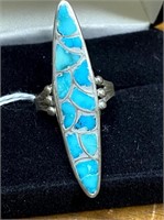 SILVER OLD PAWN NAVAJO 2CT TURQUOISE RING