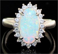 Platinum 1.63 ct Natural Opal & Diamond Ring