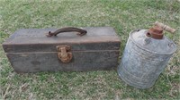 Old Wood Tool Box & Galvanized Fuel Can
