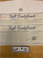 Two Weekly Special Gift Certificates