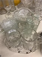 Lot of glass cut or etched glass bowls, creamer
