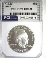 1990-P S$1 Eisenhower PR70 DCAM LISTS $150