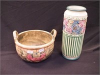 Two pieces of Weller pottery: Flemish Rose 8"
