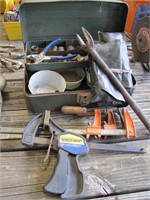 Tool box w/ sockets, pliers, quick grip clamps &