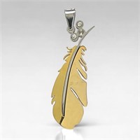 Two-tone Feather Pendant with White CZ accents