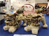 PAIR OF POTTERY FOO DOGS
