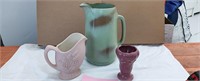 Frankoma pitcher, rose vase, and gravy server