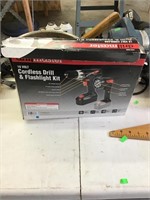 Cordless drill and flashlight kit