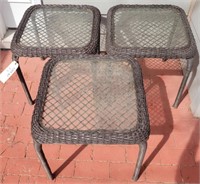 (3) Outdoor Wicker Style End Tables