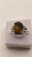 Unusual Tiger Eye Scarab Sterling Ring Size 6.5