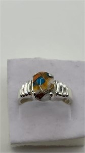 Spiny Oyster/Turquoise/White Buffalo Ring Size 6.5