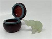 Polished Alabaster Jar, Jade Elephant